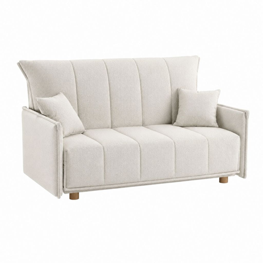 2-Sitzer Sofa cremeweiß aus Polyester-Bouclé rechteckig 160 x 90 x 92 cm
