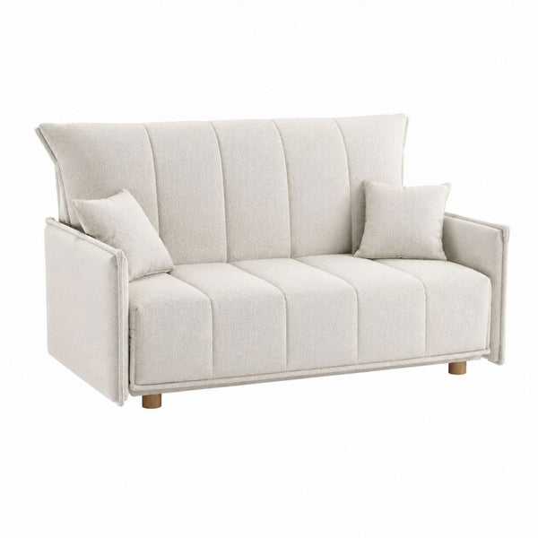 2-Sitzer Sofa cremeweiß aus Polyester-Bouclé rechteckig 160 x 90 x 92 cm
