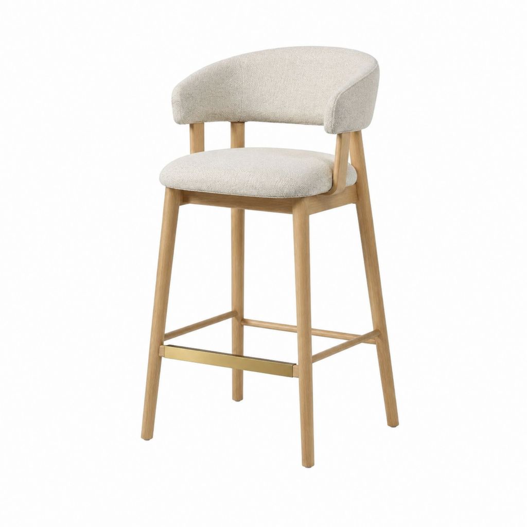 Barhocker mit Rückenlehne Beige Polyester Massivholz Eiche 52 x 53 x 100 cm Sitzhöhe 74 cm