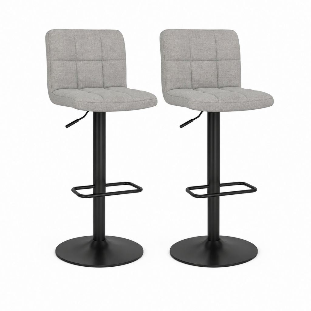 2er Set Barhocker Grau mit Polyesterbezug Stahlgestell Höhenverstellbar 44 x 50 x 92-113 cm