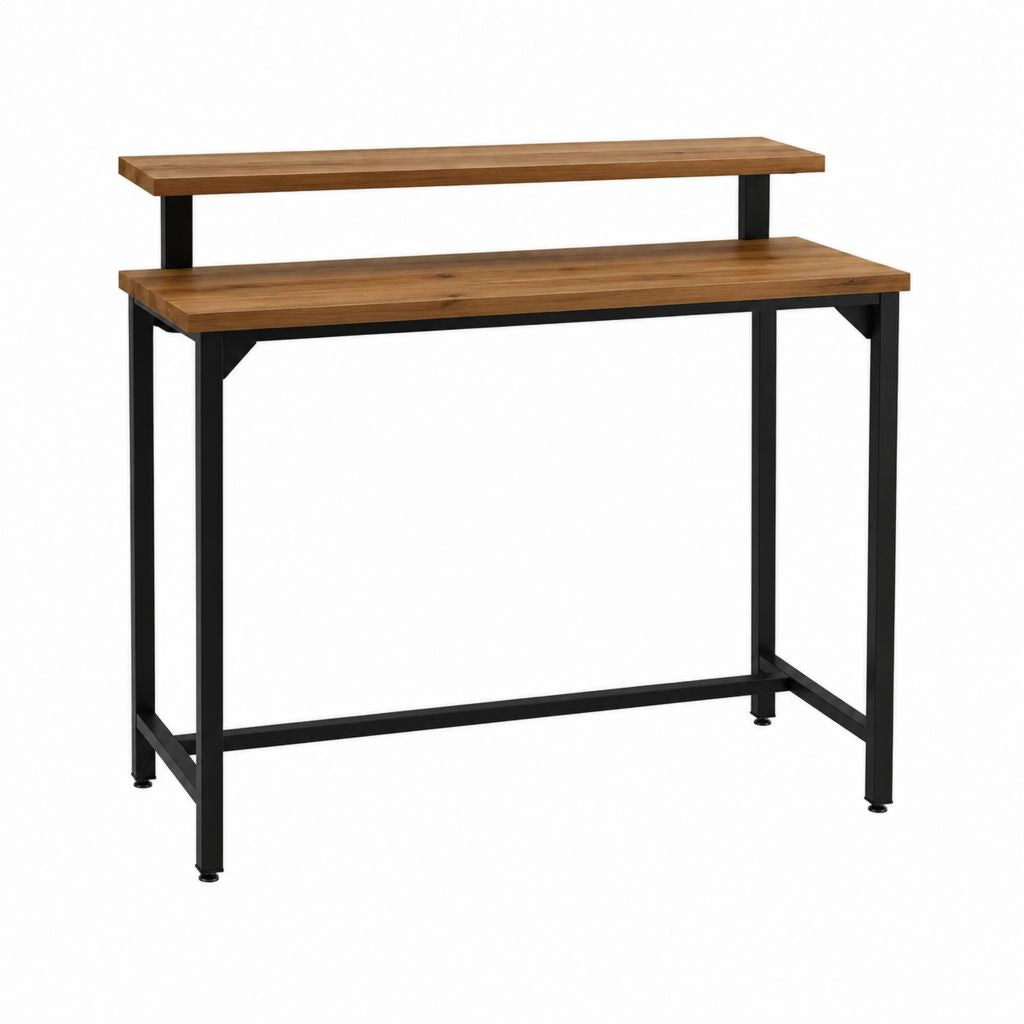 Schreibtisch mit Aufsatzregal braun schwarz Spanplatte Stahl rechteckig 120 x 60 x 100 cm
