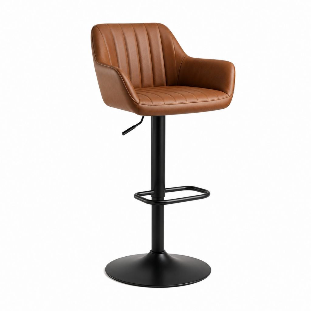 Barhocker Braun mit PU-Kunstleder und Stahlgestell höhenverstellbar 54 x 54 x 93-114 cm