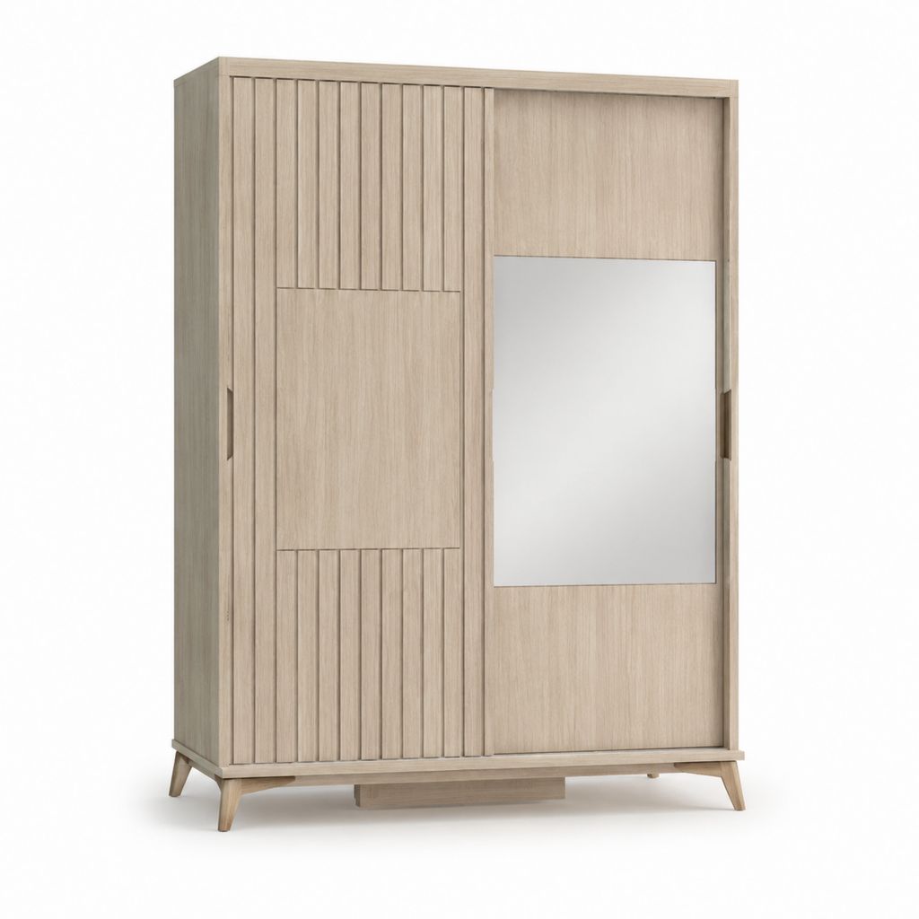 Schwebetürenschrank Eiche hell Holzwerkstoff mit Spiegel 120 x 60 x 200 cm