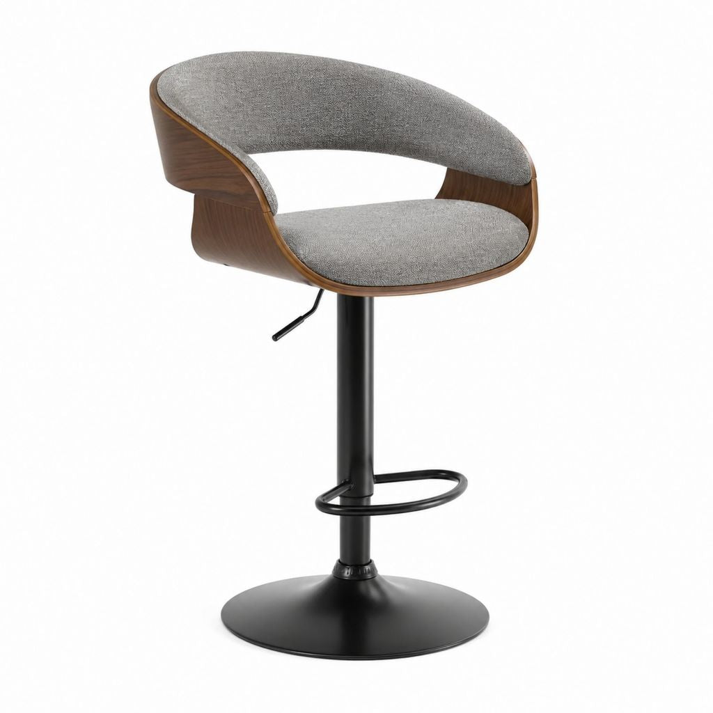Barhocker Grau Walnussfurnier Polyester Rund höhenverstellbar 50 x 52 x 94-114 cm