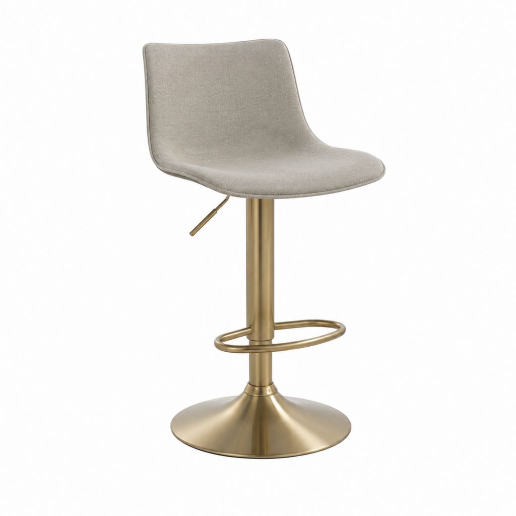 Barhocker höhenverstellbar in Beige mit Polyesterbezug und Stahlgestell in Gold 48 x 52 x 88-110 cm