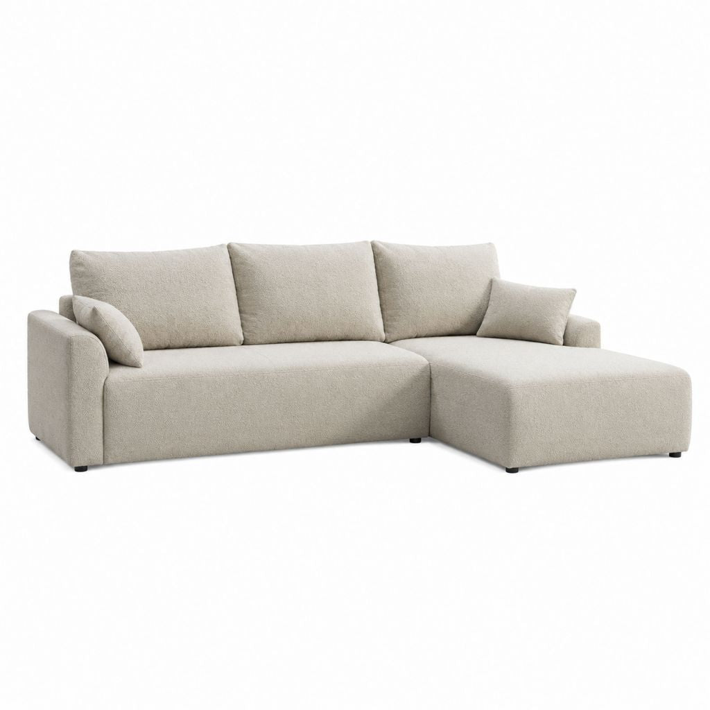 Ecksofa mit Recamiere rechts Beige Polyester L-Form 250 x 160 x 85 cm