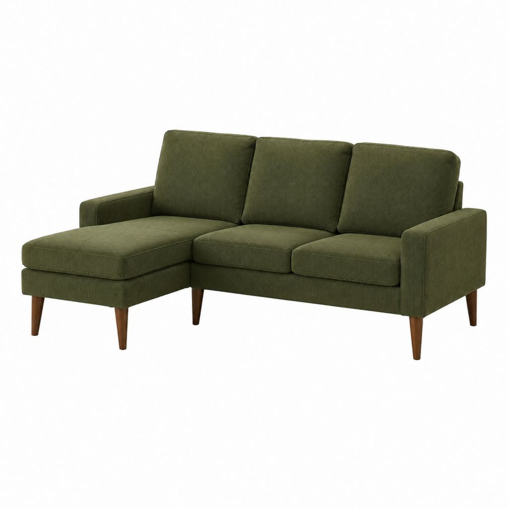 Ecksofa mit Recamiere links Olivgrün Cord 220 x 150 cm