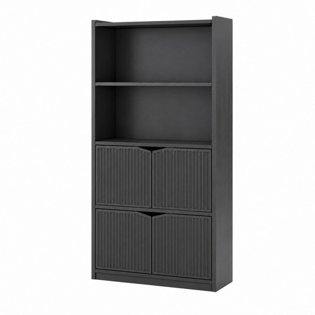 Bücherregal mit 4 Türen Schwarz aus melaminbeschichteter Spanplatte rechteckig 80 x 30 x 180 cm