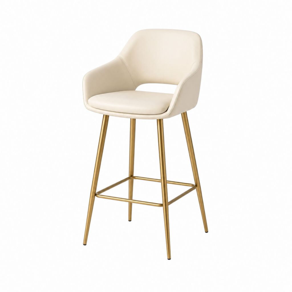 Barhocker Creme PU-Kunstleder Stahlgestell Gold 54 x 53 x 94 cm Sitzhöhe 65 cm