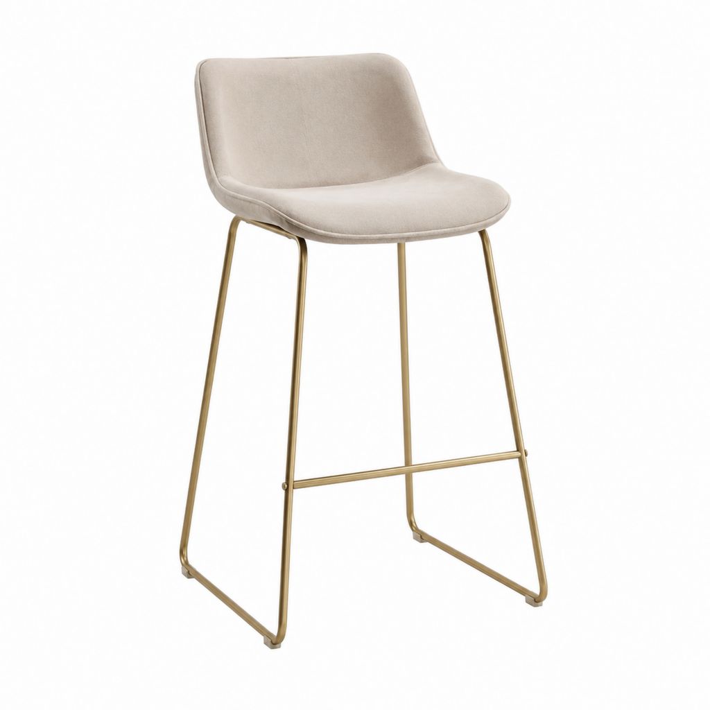 Barhocker mit Rückenlehne Beige Polyester-Samt Stahlgestell Goldfarben 48 x 52 x 96 cm Sitzhöhe 66 cm
