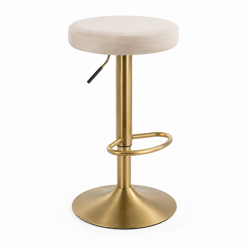Barhocker höhenverstellbar Beige Polyester Rund mit goldfarbenem Stahlgestell 62-82 cm