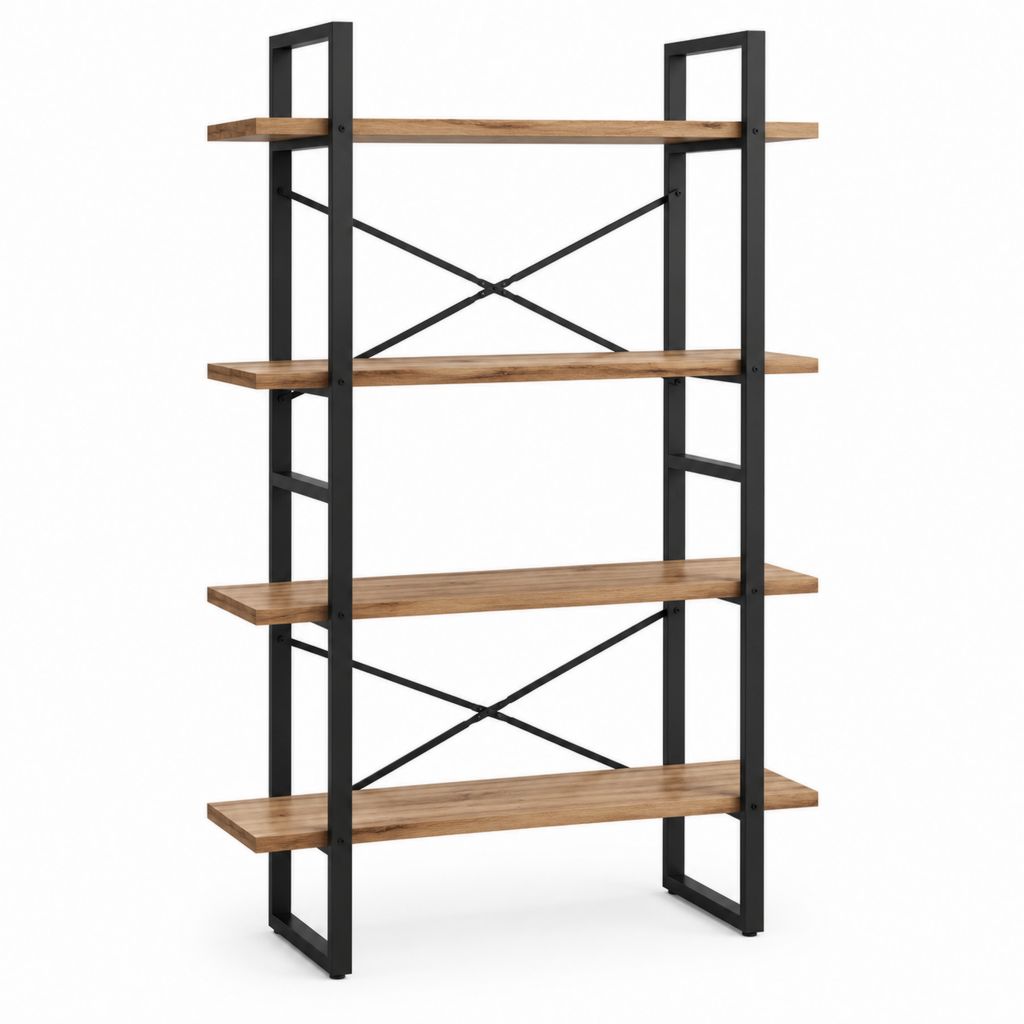 Bücherregal 4 Ebenen Schwarz Braun Stahl Spanplatte rechteckig 100 x 35 x 160 cm