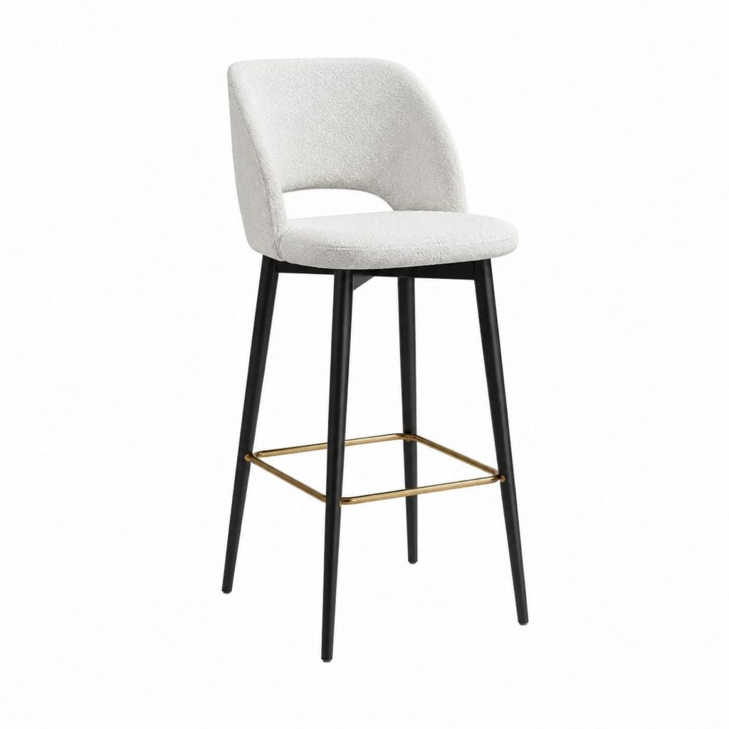 Barhocker mit Rückenlehne Cremeweiß Polyester Bouclé Stahlgestell 50 x 54 x 102 cm