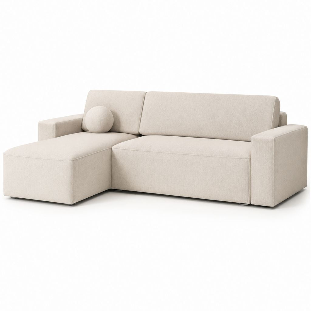 Ecksofa mit linker Recamiere Beige Polyester Rechteckig 220 x 145 x 85 cm
