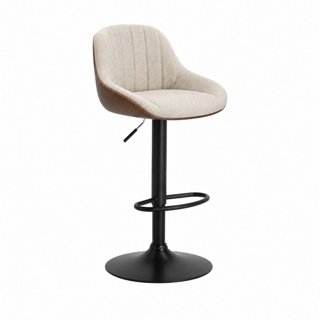 Barhocker drehbar höhenverstellbar Beige Polyester Walnussholzoptik 52 x 54 x 92-113 cm