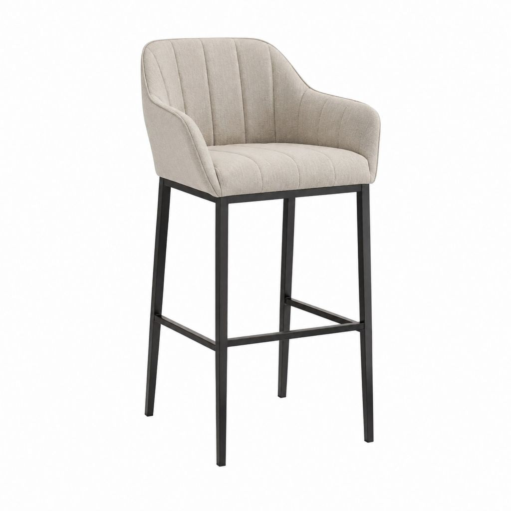 Barhocker mit Armlehnen Beige Polyester Stahlgestell 56 x 56 x 102 cm Sitzhöhe 75 cm
