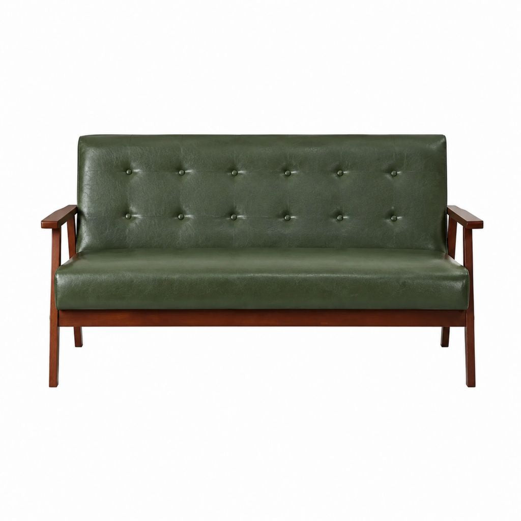 2-Sitzer Sofa Grün PU-Kunstleder mit Massivholzgestell 130 x 76 x 83 cm