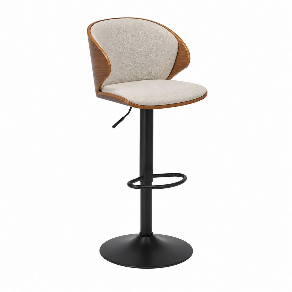 Barhocker mit Rückenlehne Beige Walnussfurnier Textilbezug Stahlgestell höhenverstellbar 54 x 54 x 91-112 cm